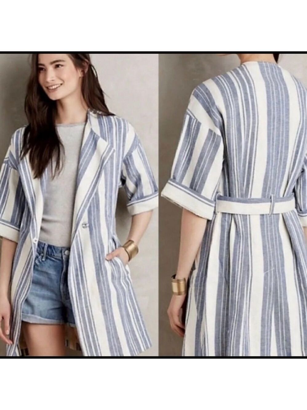 Anthro Elevenses North Channel Stripe Linen Jacket
